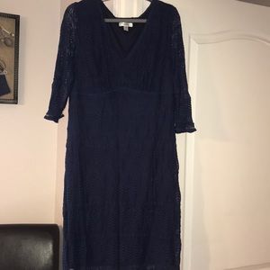 Navy Blue Lace Overlay Dress